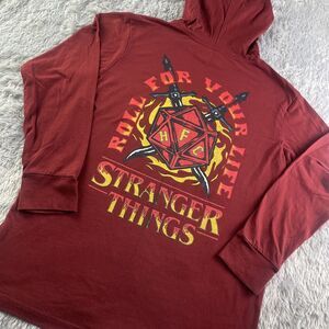 Stranger Things Shirt Mens Medium Red Yellow Hoodie Hell Fire Club Roll Life 80s